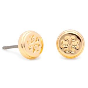 NEW Tory Burch Small Logo Stud Earrings Round Circle Gold Mini
